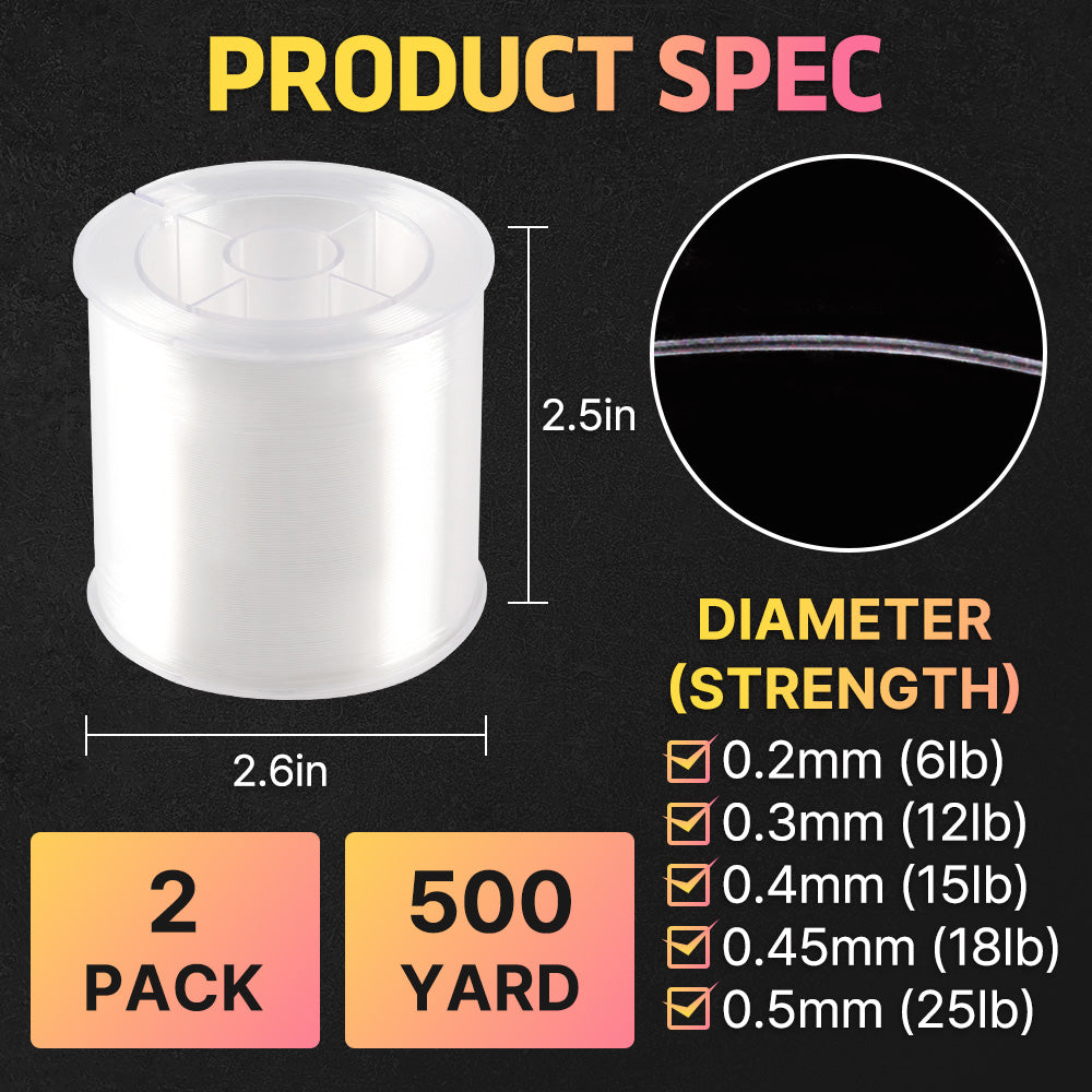 Fishing Line for Crafts, 2 Pack, 500 Yards