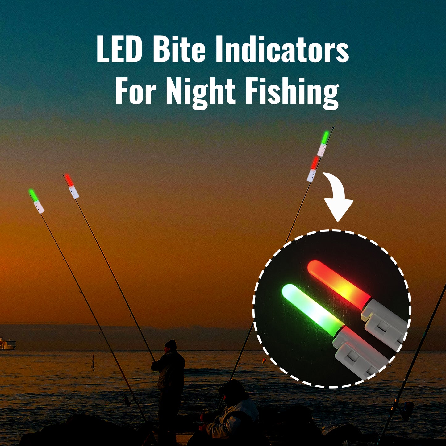 Fishing Bite Alarm Kit with LED Indicators and Bells – Clip-On Rod Tip Strike Alert Light for Night Fishing, Freshwater and Saltwater – Compact Durable Hard Case Included for Easy Storage