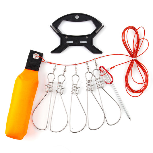 Fish Stringer Kit 5-Hook Floating Buoy Tangle-Free Rope Clip Lock and Carry Bag for Kayak Boat and Shore Fishing