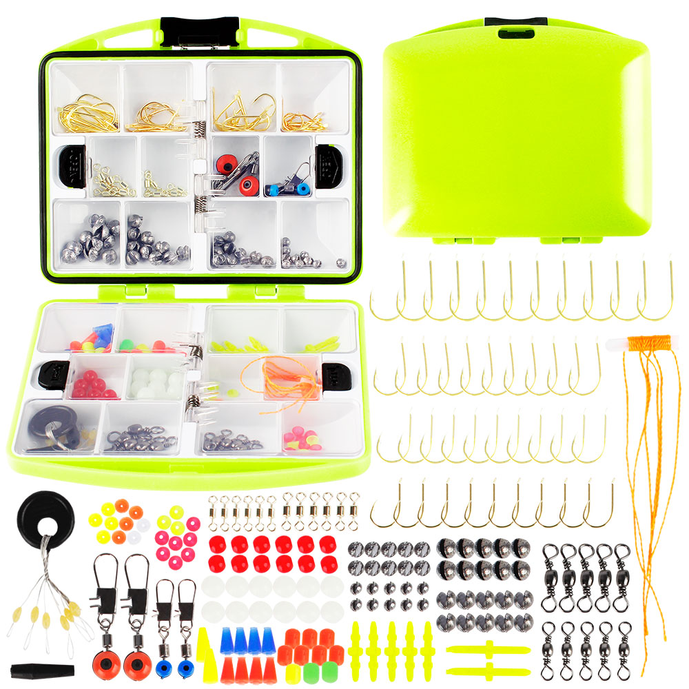Fishing Mini Tackle Box Organizer Set 180 pcs Saltwater Hooks Weights Sinkers Swivels Kids Starter Kit Ice Fishing Gear