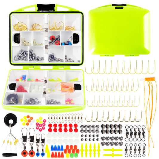 Fishing Mini Tackle Box Organizer Set 180 pcs Saltwater Hooks Weights Sinkers Swivels Kids Starter Kit Ice Fishing Gear