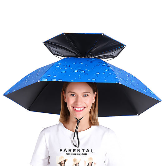 CASTSTRIKE Umbrella Hat Hands Free Head Umbrella for Adults Fishing Gardening Camping Beach Outdoor Hiking Festival, Double Layer Wearable Sun Rain Cap, Adjustable Chin Strap and Foldable