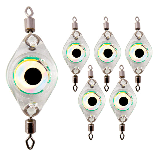 CASTSTRIKE 6PCS LED Fishing Lures Light Underwater Bait Water Activated LED Deep Drop Attractant Light for Saltwater Freshwater Night Trolling Ice Boat Pier Bass Halibut (Double Swivel)