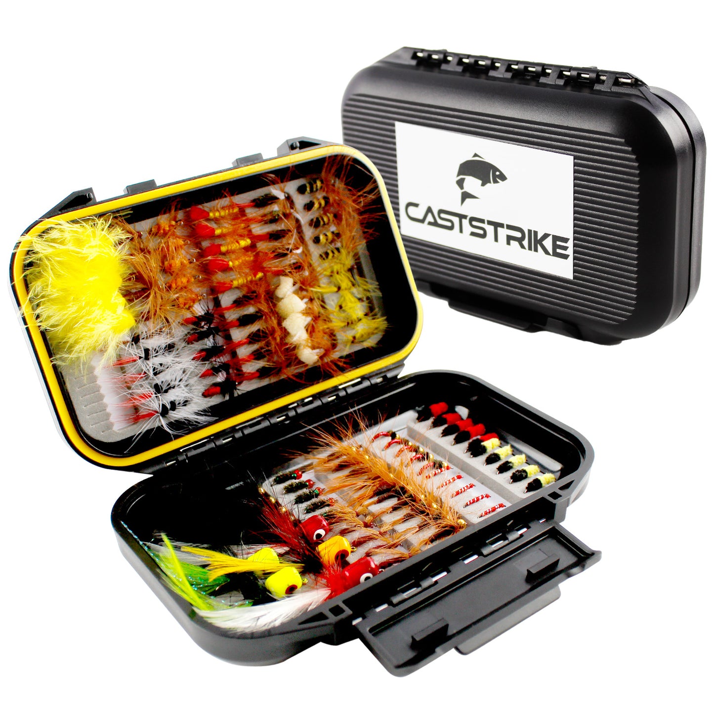 CASTSTRIKE Fly Fishing Flies Kit 100pcs Dry Wet Nymph Streamer Lures Set Fly Fishing Gear Tackle Hooks for Trout Bass Salmon with Waterproof Double Sided Fly Box Assortment Hand Tied Fly Lures