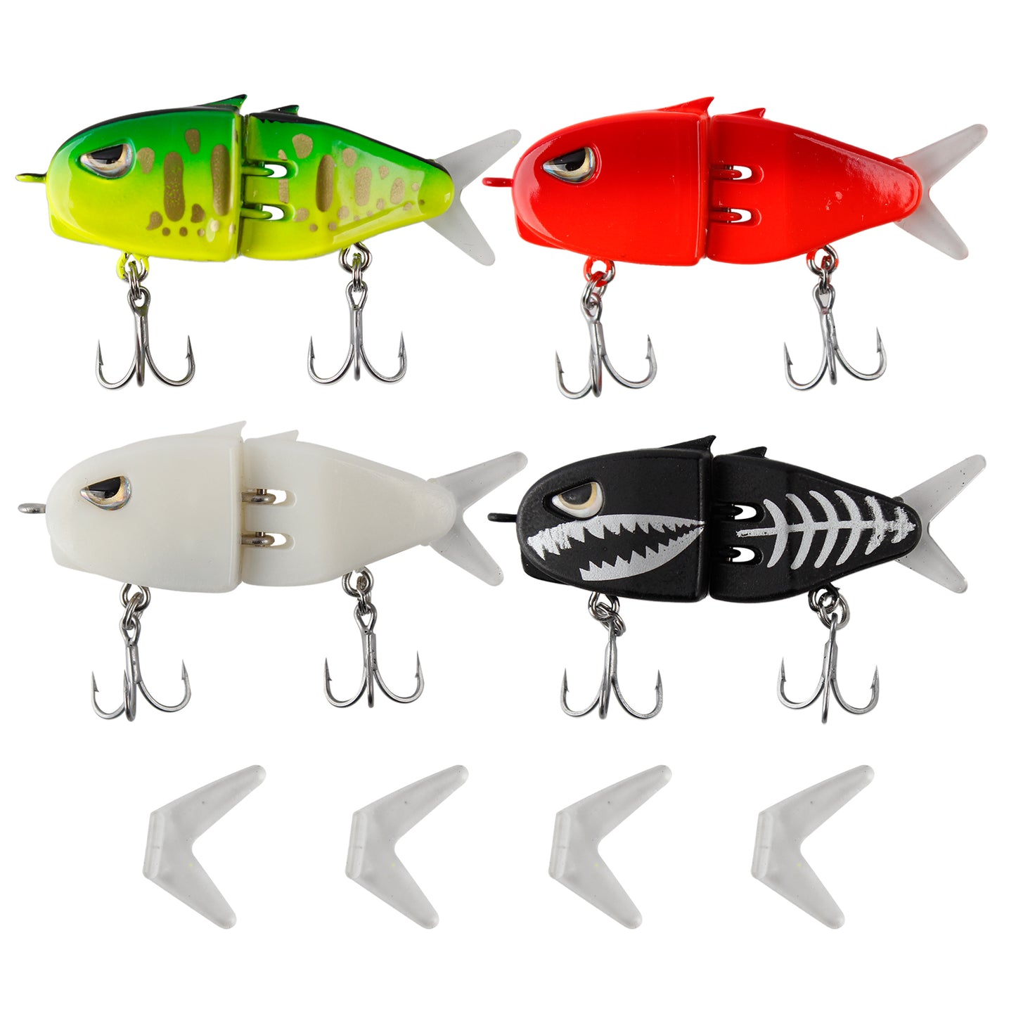 CASTSTRIKE 2PCS Mini Jointed Glide Bait Swimbait Bass Fishing Lure Slow Sinking Multi Jointed Fishing Lures for Freshwater Saltwater Realistic Wobbling Swimbait with 2 Extra Tails Treble Hooks