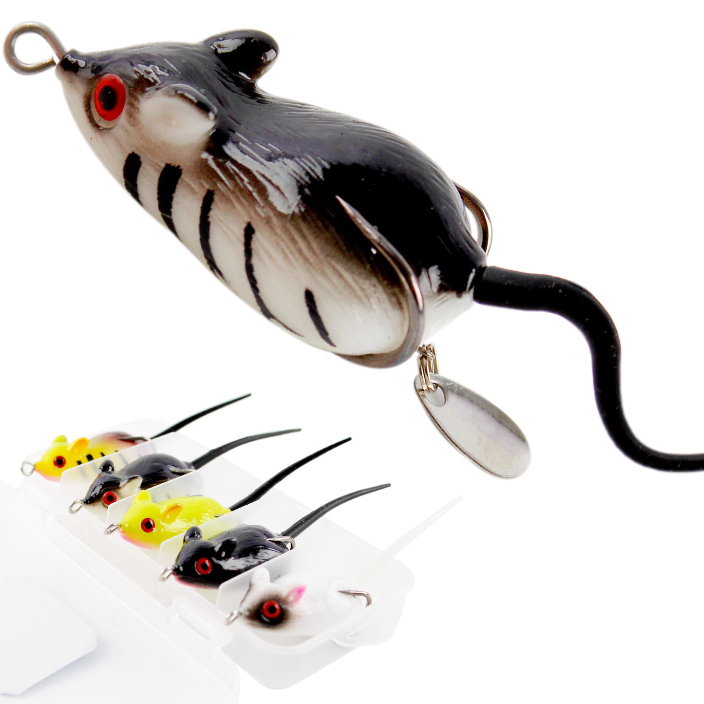 CASTSTRIKE Topwater Mouse Rat Fishing Lure, 5pcs Realistic Soft Rat Bait for Bass, Trout, Pike, Muskie, Hollow Body, Weedless Double‑Barb Hooks, Spinnerbait Blade, Glide Bait & Crankbait Compatible