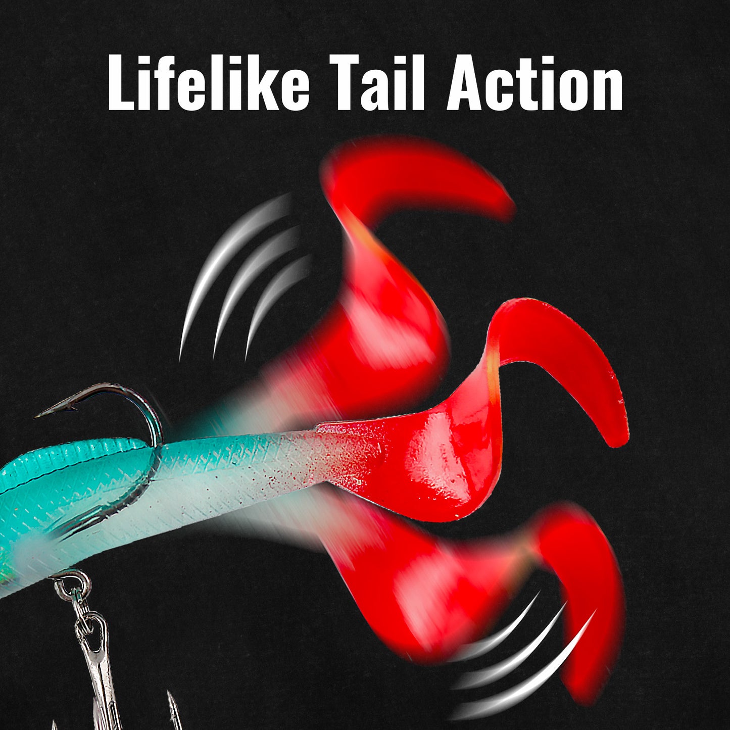 CASTSTRIKE Soft Fishing Lures for Bass 6pcs Curly Tail Swimbaits Pre-Rigged Jig Head Baits with Tackle Box for Freshwater Saltwater Trout Crappie Walleye Realistic Action 3D Eyes Sharp Hooks Kit