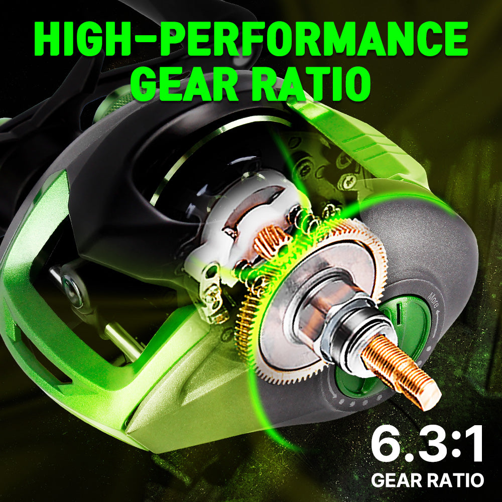 Baitcaster Fishing Reel 11LB Drag 6 Stainless Steel Bearings Lightweight Casting Reel with Magnetic Braking System for Freshwater and Saltwater Fishing 6.3 Gear Ratio