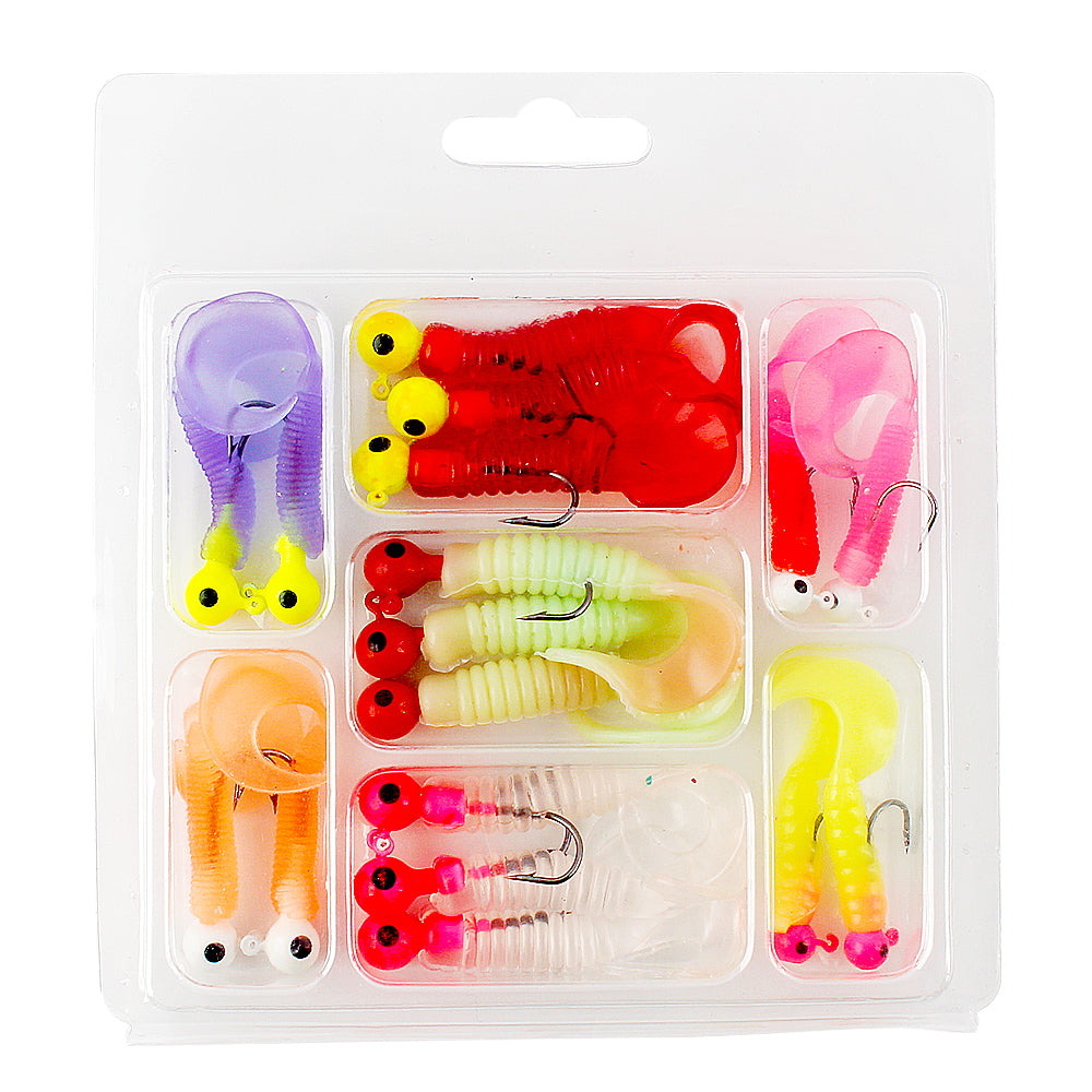 Crappie Jig Head and Soft Plastic Grub Lure Kit 17PCS Fishing Bait Set for Panfish, Bass, Trout – Multi-Color Soft Lures with Sharp Hooks Freshwater Tackle Box Essential