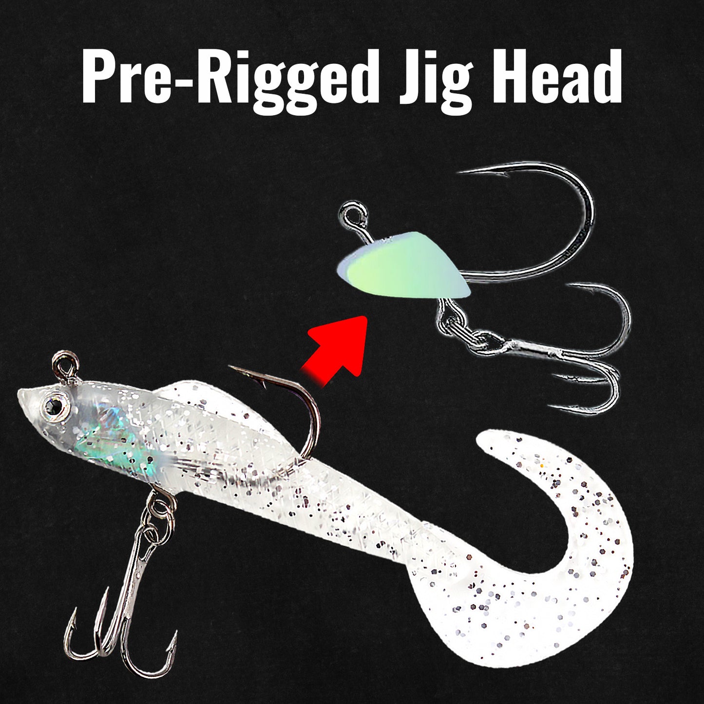 CASTSTRIKE Soft Fishing Lures for Bass 6pcs Curly Tail Swimbaits Pre-Rigged Jig Head Baits with Tackle Box for Freshwater Saltwater Trout Crappie Walleye Realistic Action 3D Eyes Sharp Hooks Kit