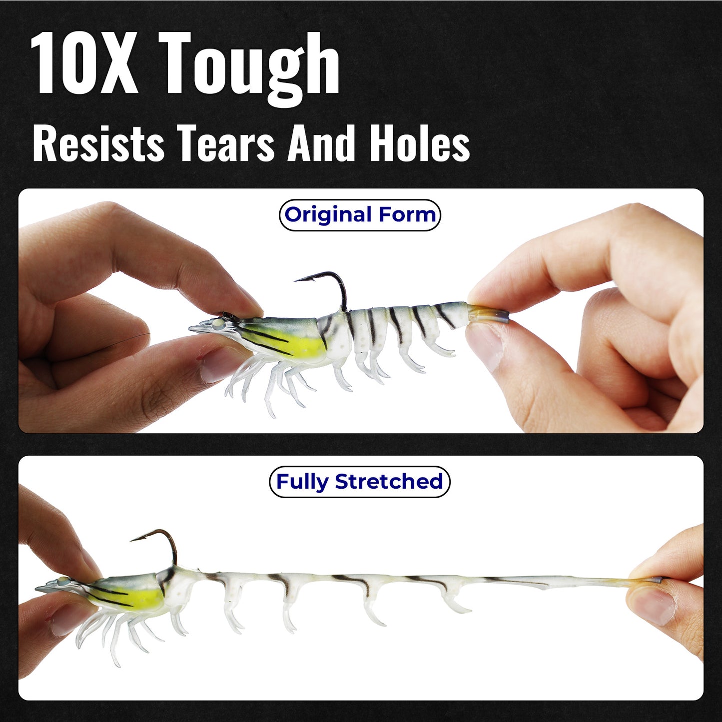 CASTSTRIKE 3Pcs Shrimp Fishing Lures for Saltwater and Freshwater Soft Bait Pre-Rigged Glow Eyes Lifelike Silicone Prawn Jig for Bass Trout Redfish Flounder Crappie Snook Walleye Fishing