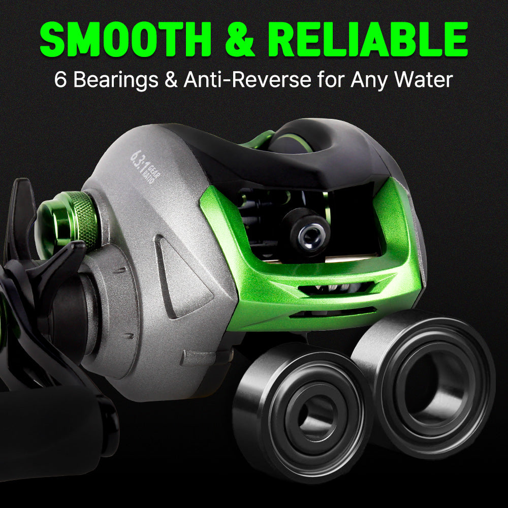 Baitcaster Fishing Reel 11LB Drag 6 Stainless Steel Bearings Lightweight Casting Reel with Magnetic Braking System for Freshwater and Saltwater Fishing 6.3 Gear Ratio