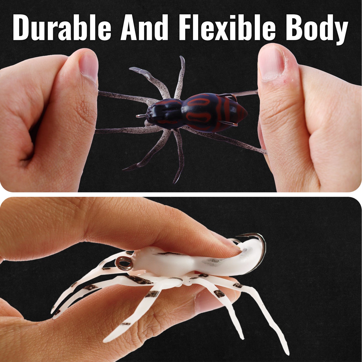 CASTSTRIKE Weedless Topwater Spider Fishing Lure Soft Hollow Body Walking Bait 4 Color Mix Package 4 Pack Freshwater Saltwater for Bass Trout Pike Snakehead Frog Style Bass Fishing Lures Tackle Box