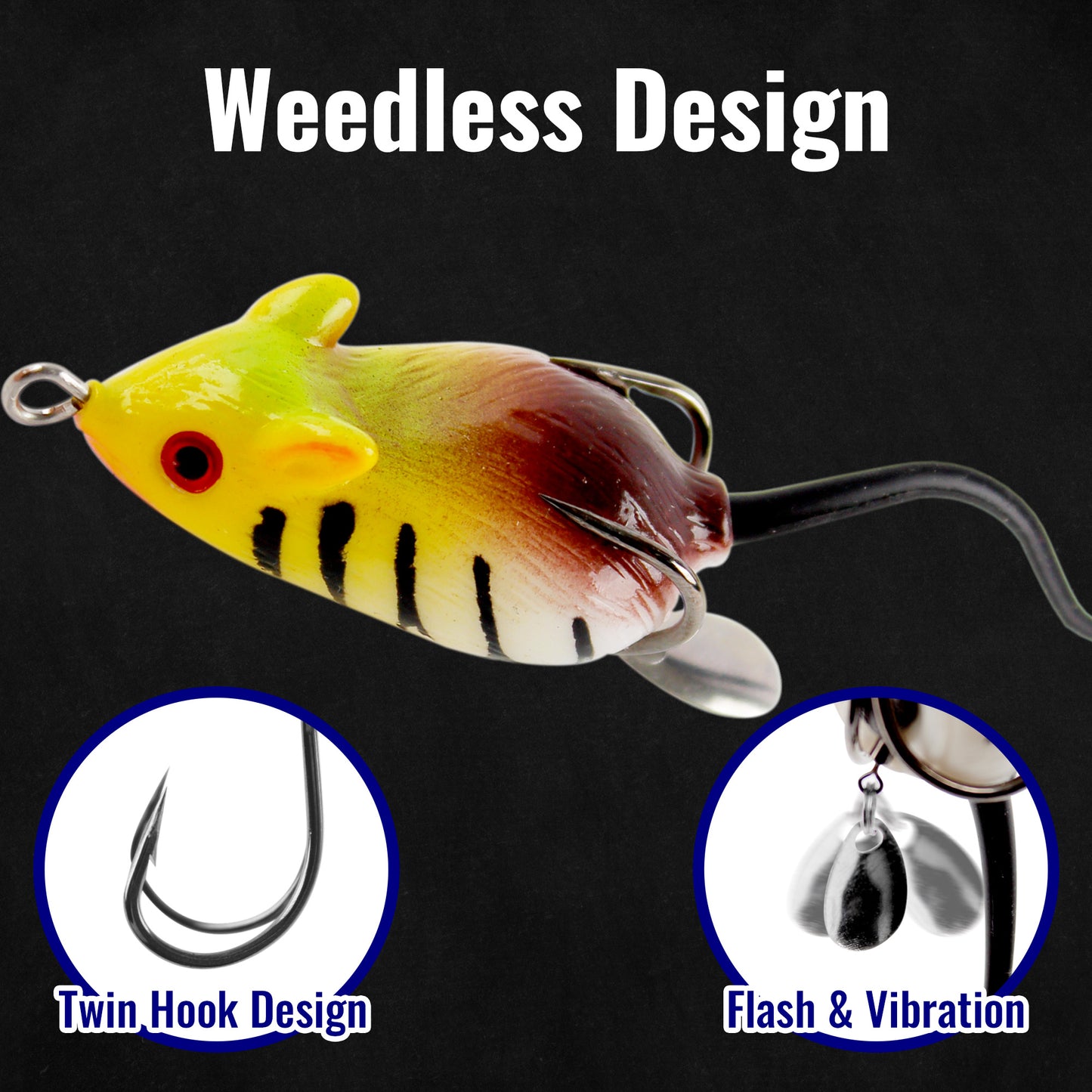 CASTSTRIKE Topwater Mouse Rat Fishing Lure, 5pcs Realistic Soft Rat Bait for Bass, Trout, Pike, Muskie, Hollow Body, Weedless Double‑Barb Hooks, Spinnerbait Blade, Glide Bait & Crankbait Compatible