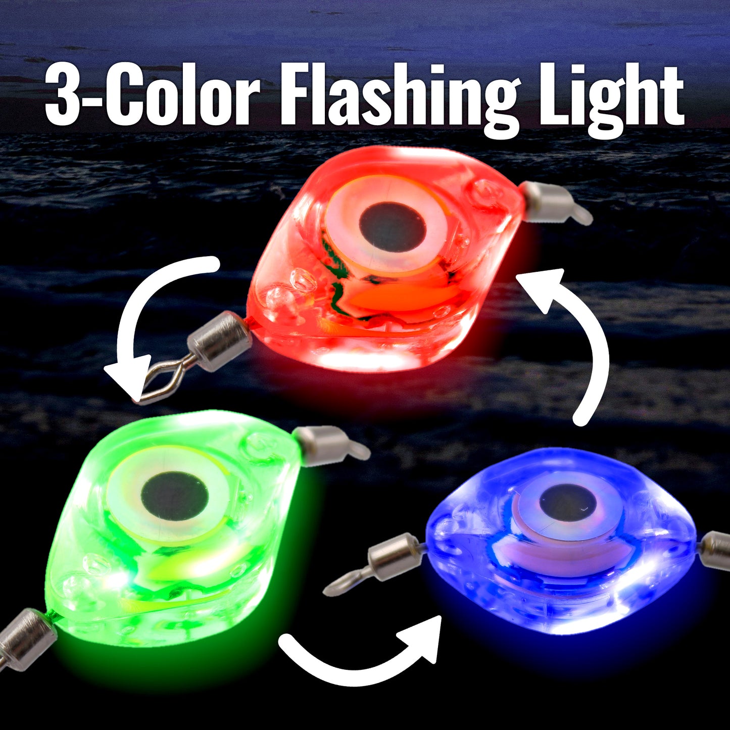 CASTSTRIKE 6PCS LED Fishing Lures Light Underwater Bait Water Activated LED Deep Drop Attractant Light for Saltwater Freshwater Night Trolling Ice Boat Pier Bass Halibut (Double Swivel)