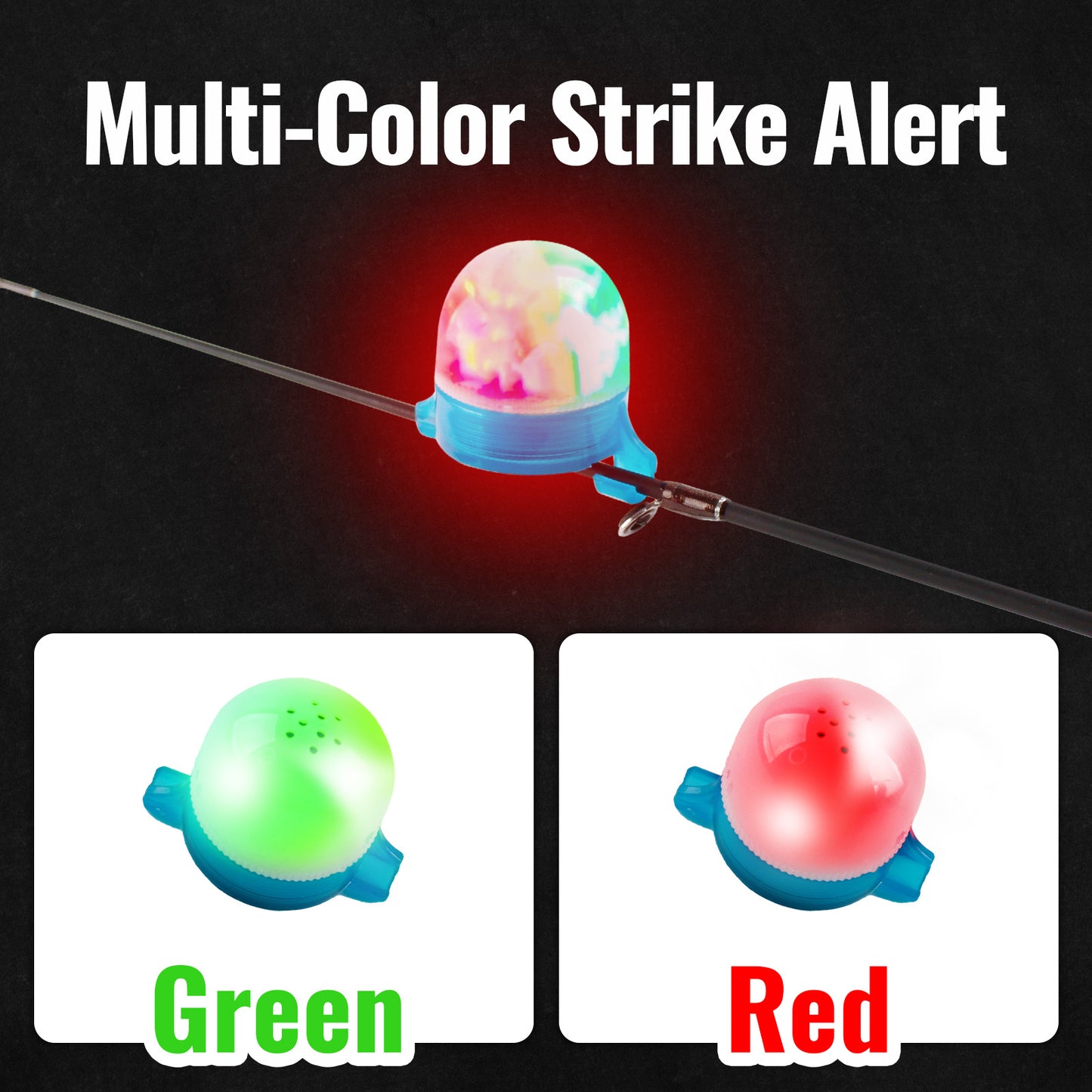 CASTSTRIKE LED Fishing Bite Alarm with Audible Sound and Flashing Light, Rod Tip Strike Alert Indicator with Extra Bells, Sensitive Bite Detection for Night Fishing Ice Fishing Carp Catfish