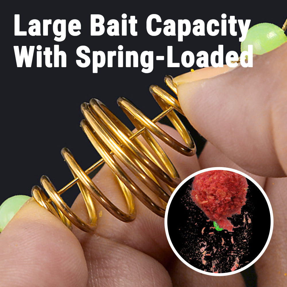 24PCS Fishing Bait Trap Cage Rigs Luminous Glow in The Dark Spring Feeder Hooks for Mullet, Carp, Bread and Dough Bait Freshwater Ready to Use Setup
