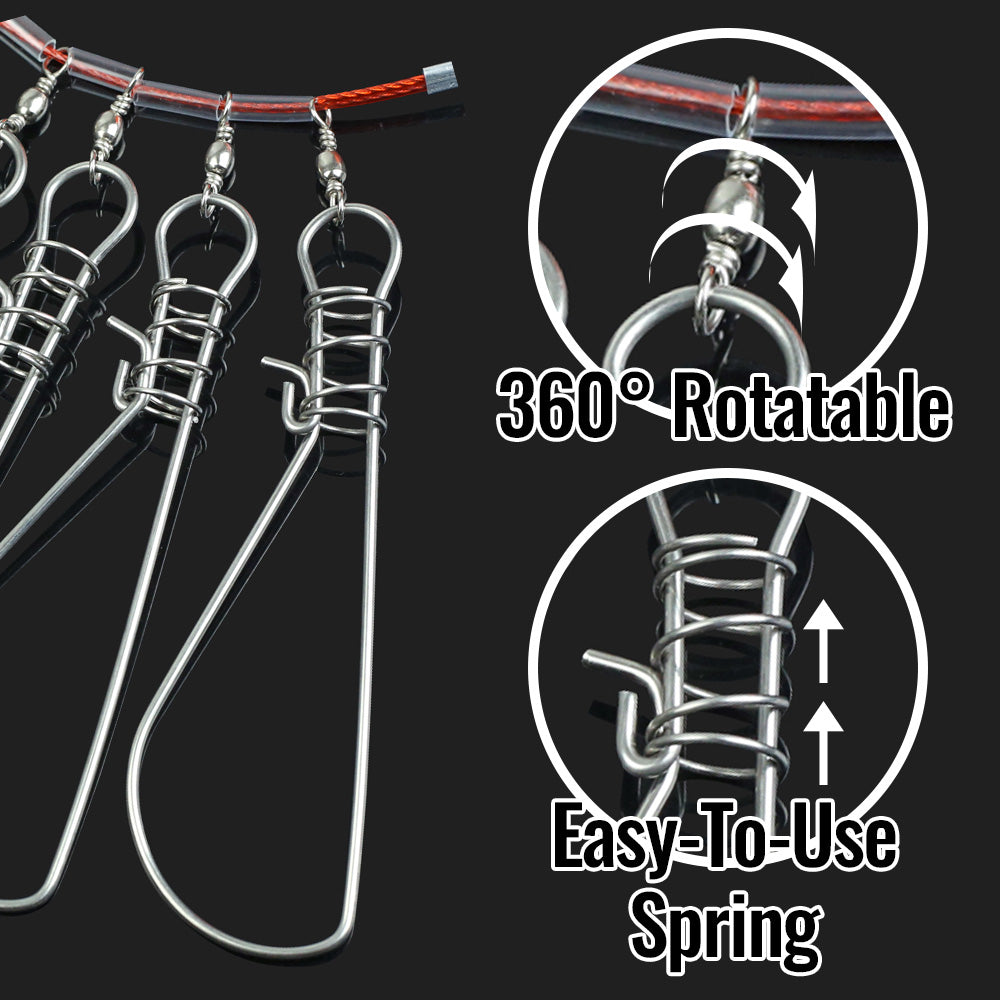 Fish Stringer Kit 5-Hook Floating Buoy Tangle-Free Rope Clip Lock and Carry Bag for Kayak Boat and Shore Fishing