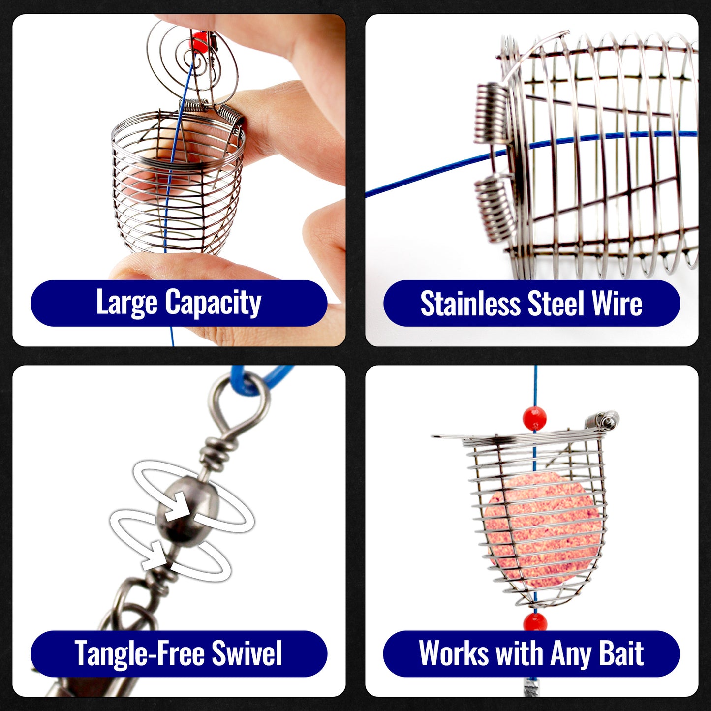 CASTSTRIKE Carp Fishing Bait Cage 10PCS 304 Stainless Steel Chum Rig Basket Catfish Bait Holder Trap Feeder Basket for Freshwater Saltwater Fishing Tackle Accessories