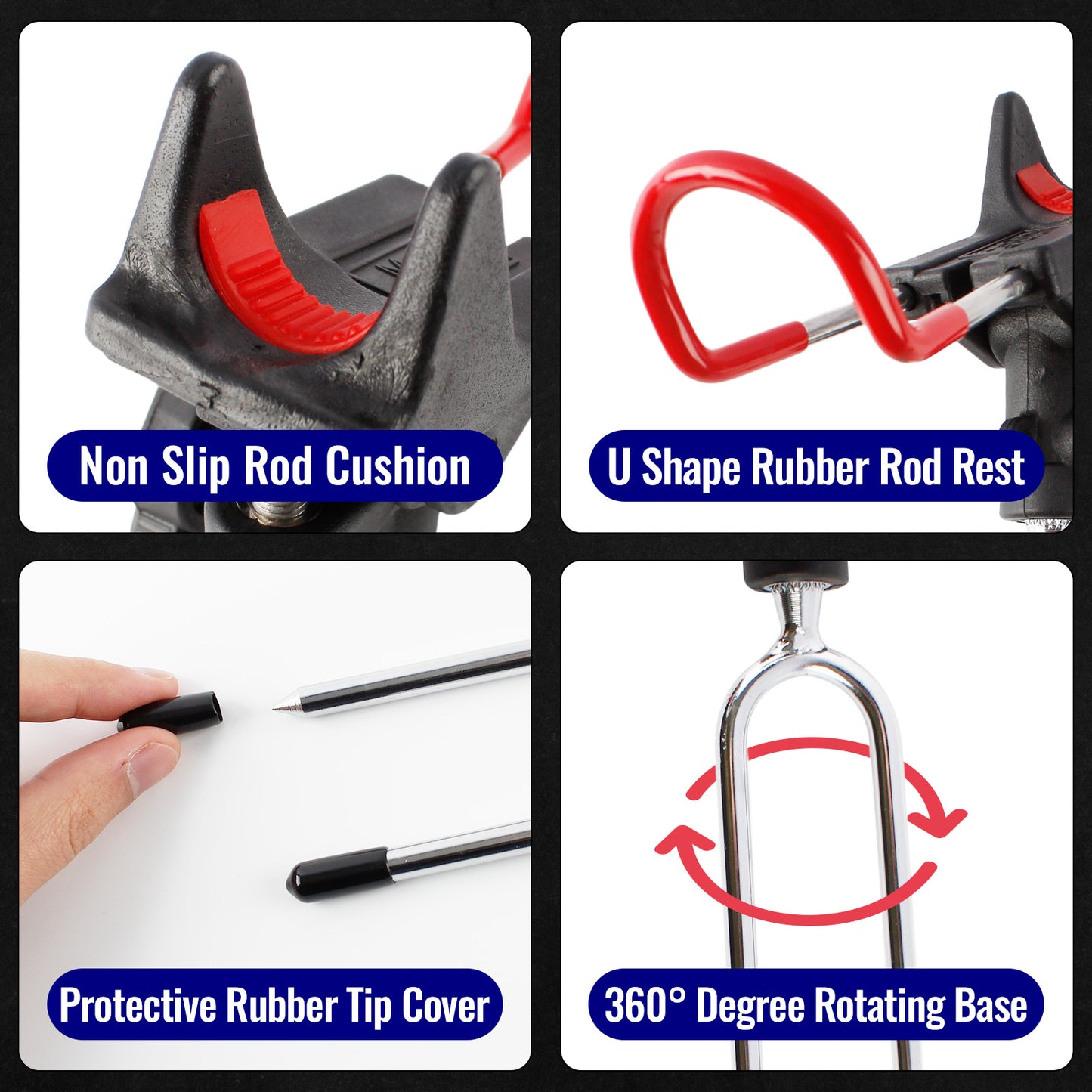 CASTSTRIKE 2 Pack Fishing Rod Holder for Ground and Bank Fishing 360 Adjustable Fishing Pole Holder Stand with Steel Ground Stake Non Slip Groove Catfish Surf Sand Beach Shore Universal Rod Stand