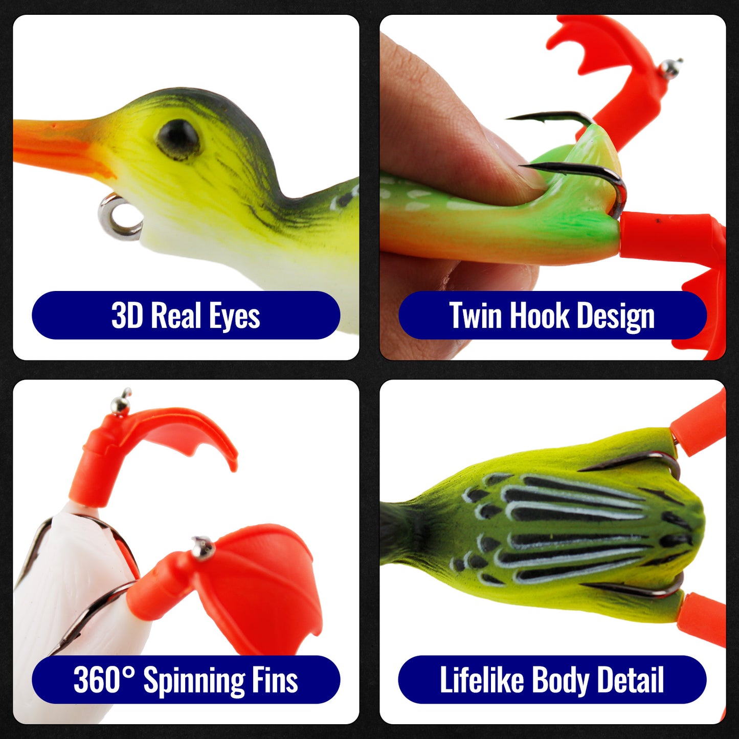 CASTSTRIKE Topwater Duck Lures for Bass Fishing, 5pcs Realistic Soft Weedless Duck Bait Floating with Tackle Box Freshwater Saltwater Pike Musky Catfish Topwater Swimbait Duckling Lure Propeller