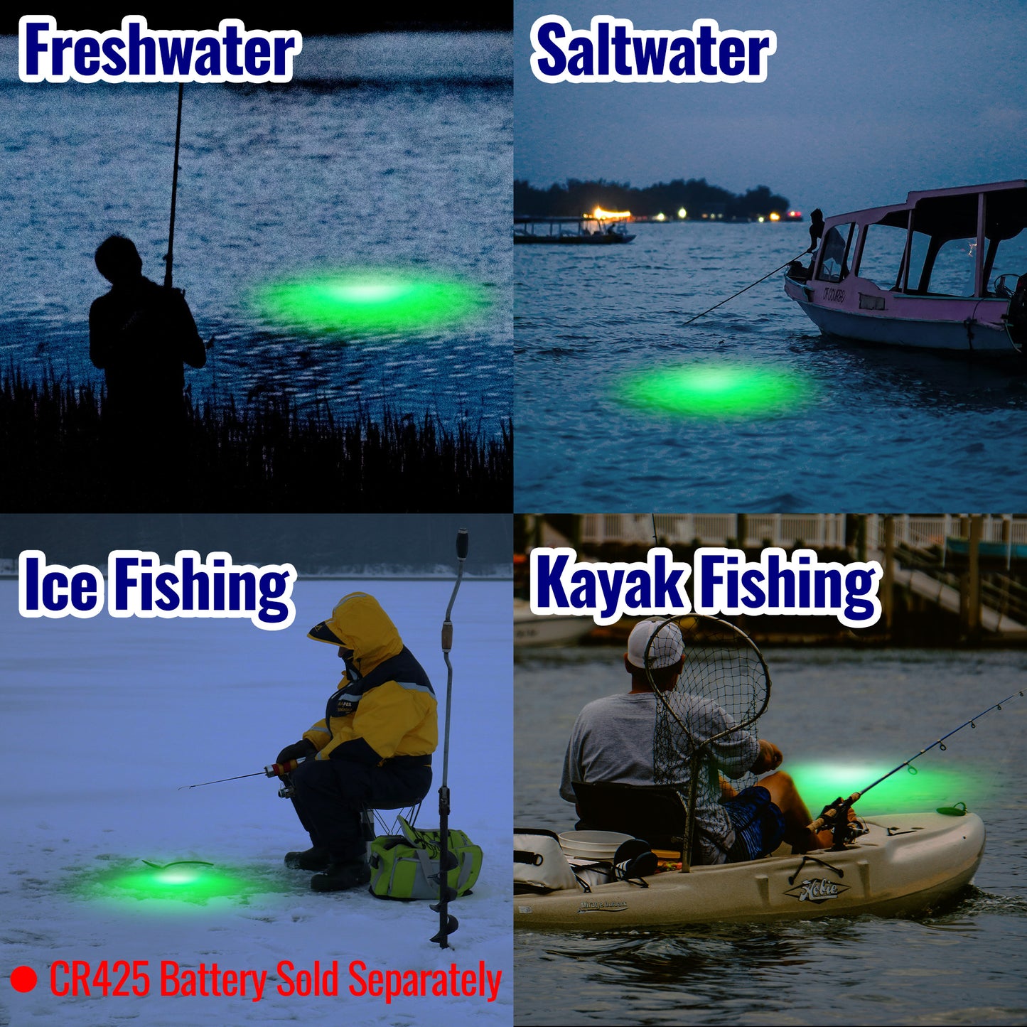 CASTSTRIKE 5pcs LED Fishing Light Waterproof Submersible Double-Sided Crappie Lure Flashing Lamp Underwater Attractant Light Fishing Beacon for Night Ice Saltwater Kayak Dock Rig
