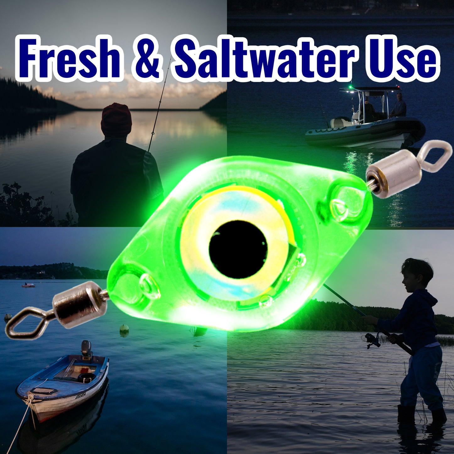 CASTSTRIKE 6PCS LED Fishing Lures Light Underwater Bait Water Activated LED Deep Drop Attractant Light for Saltwater Freshwater Night Trolling Ice Boat Pier Bass Halibut (Double Swivel)