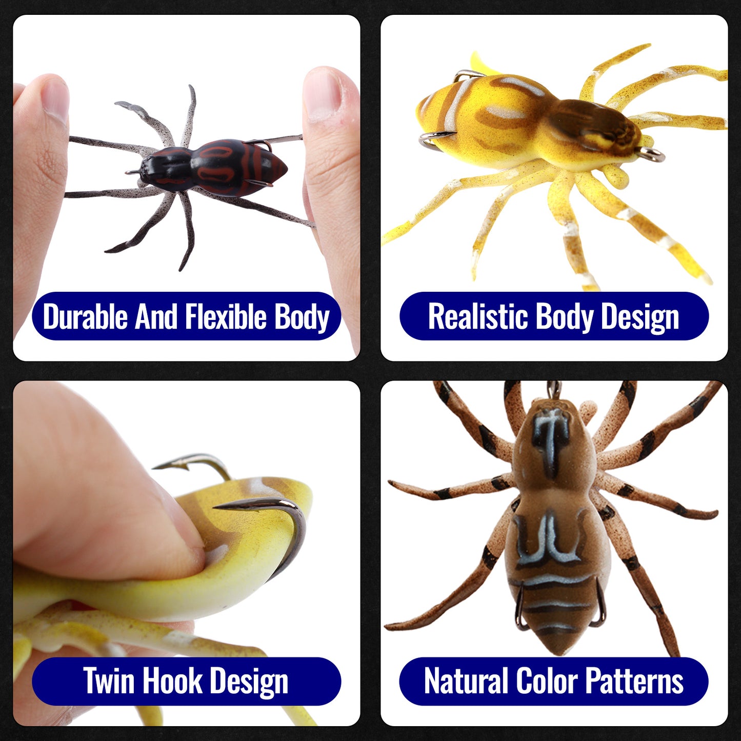 CASTSTRIKE Weedless Topwater Spider Fishing Lure Soft Hollow Body Walking Bait 4 Color Mix Package 4 Pack Freshwater Saltwater for Bass Trout Pike Snakehead Frog Style Bass Fishing Lures Tackle Box