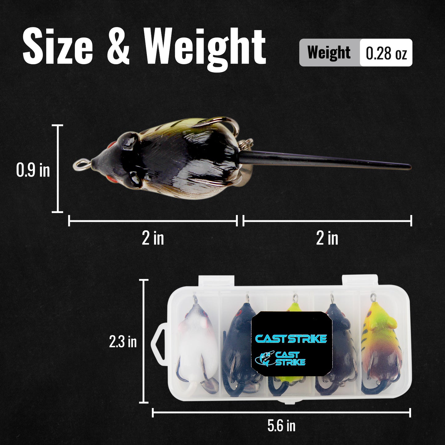 CASTSTRIKE Topwater Mouse Rat Fishing Lure, 5pcs Realistic Soft Rat Bait for Bass, Trout, Pike, Muskie, Hollow Body, Weedless Double‑Barb Hooks, Spinnerbait Blade, Glide Bait & Crankbait Compatible