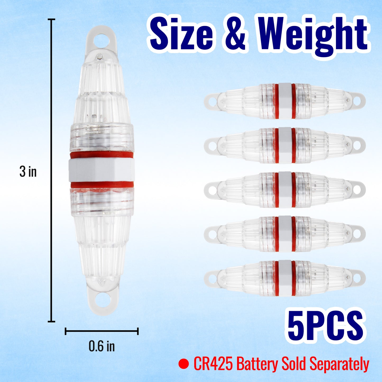 CASTSTRIKE 5pcs LED Fishing Light Waterproof Submersible Double-Sided Crappie Lure Flashing Lamp Underwater Attractant Light Fishing Beacon for Night Ice Saltwater Kayak Dock Rig