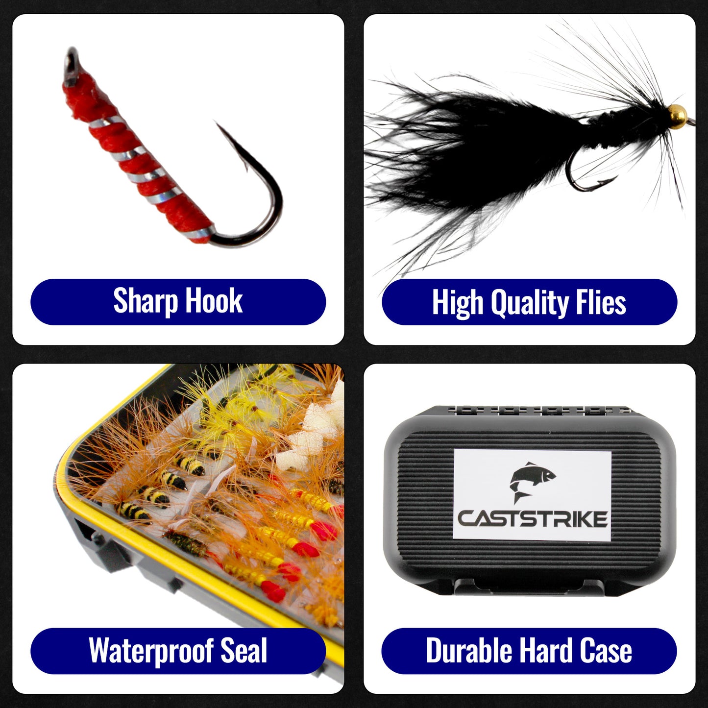 CASTSTRIKE Fly Fishing Flies Kit 100pcs Dry Wet Nymph Streamer Lures Set Fly Fishing Gear Tackle Hooks for Trout Bass Salmon with Waterproof Double Sided Fly Box Assortment Hand Tied Fly Lures
