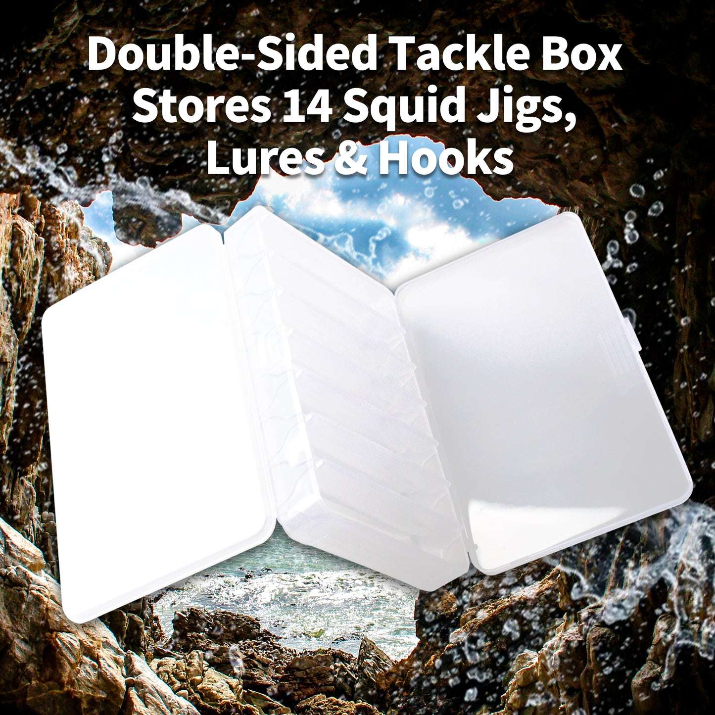 Double-Sided Tackle Box Organizer with 14 Squid Jigs, Minnow Lures, Crankbaits, Fishing Hooks – Compact Lure Storage Case for Saltwater Freshwater Kayak Boat Fishing