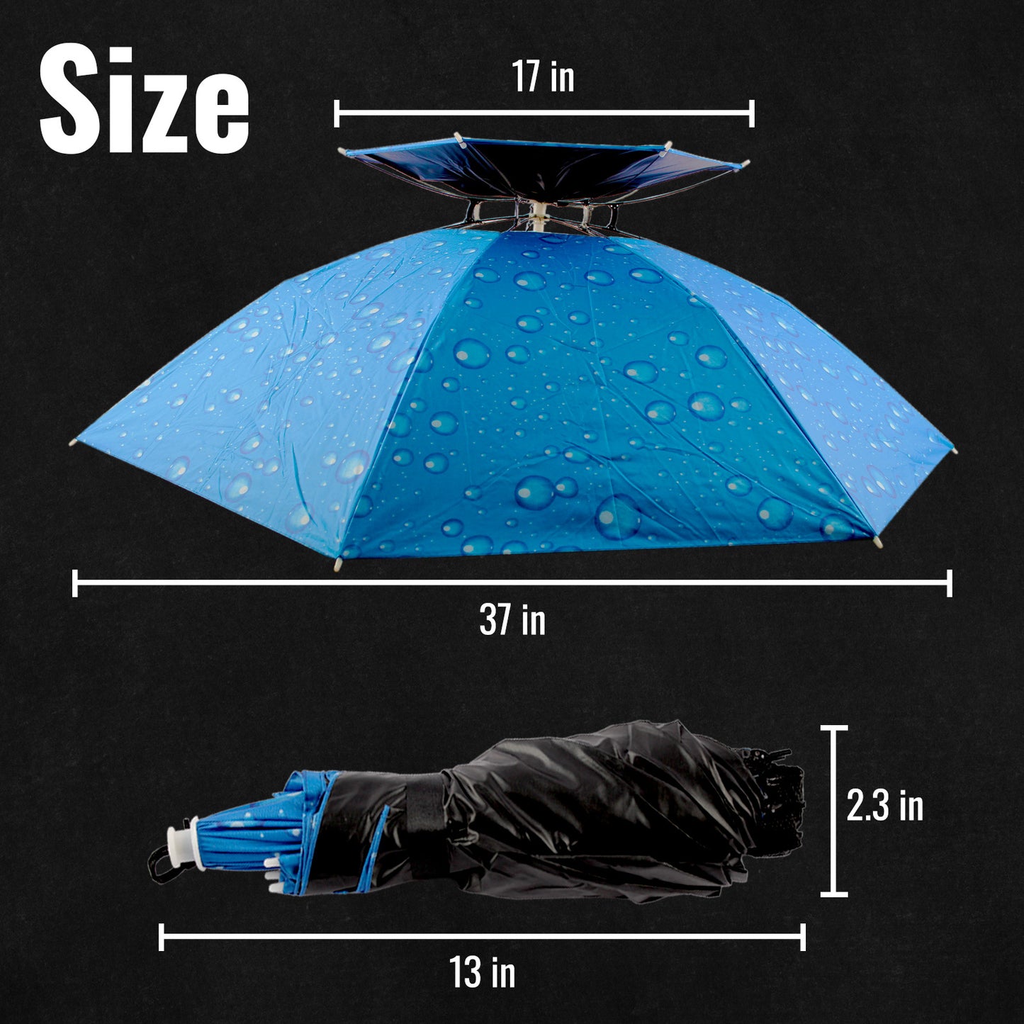 CASTSTRIKE Umbrella Hat Hands Free Head Umbrella for Adults Fishing Gardening Camping Beach Outdoor Hiking Festival, Double Layer Wearable Sun Rain Cap, Adjustable Chin Strap and Foldable