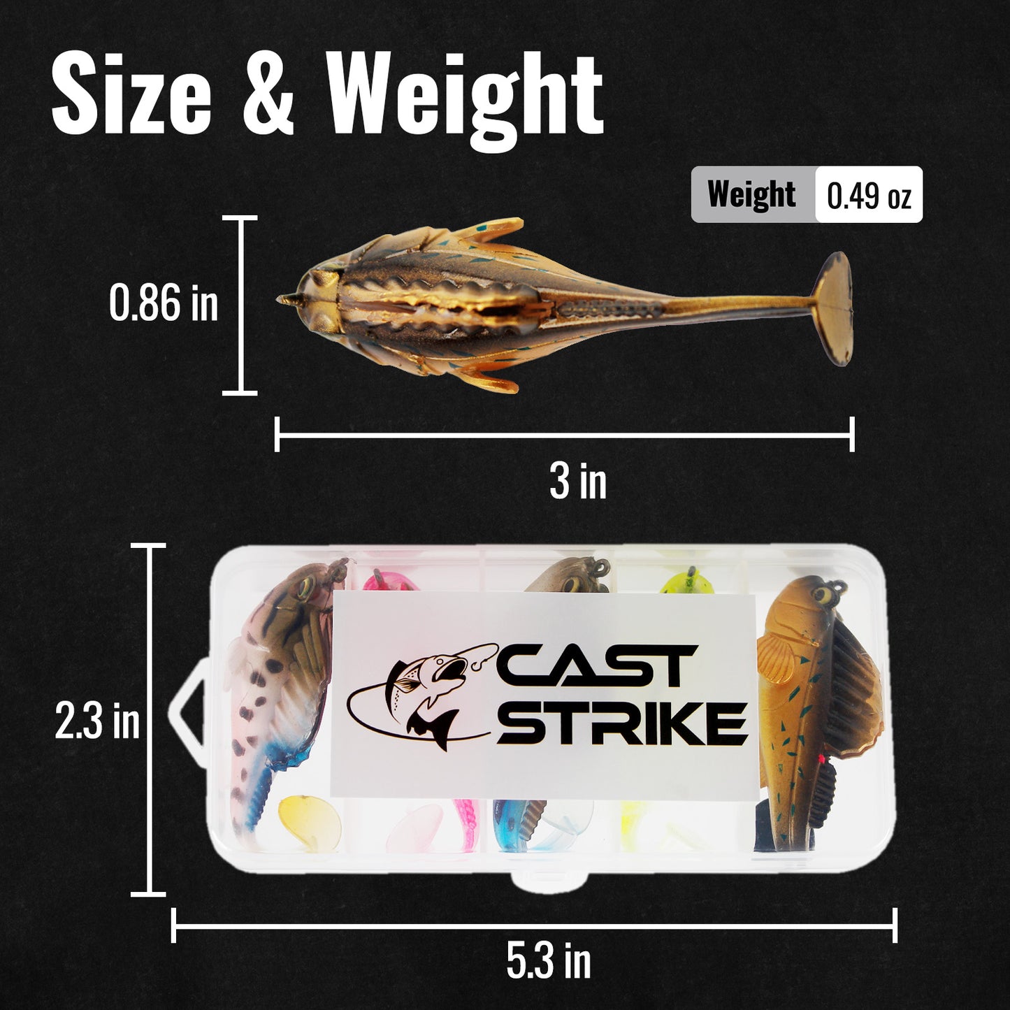 CASTSTRIKE Soft Fishing Lures 5pcs Kit with Tackle Box Weedless Paddle Tail Swimbaits for Bass Trout Crappie Walleye Freshwater Saltwater Life Like Action Durable Plastic Sharp Hooks