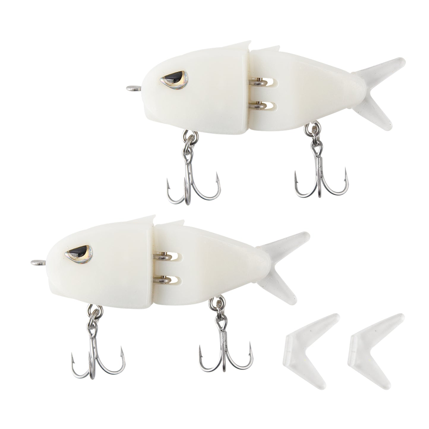 CASTSTRIKE 2PCS Mini Jointed Glide Bait Swimbait Bass Fishing Lure Slow Sinking Multi Jointed Fishing Lures for Freshwater Saltwater Realistic Wobbling Swimbait with 2 Extra Tails Treble Hooks