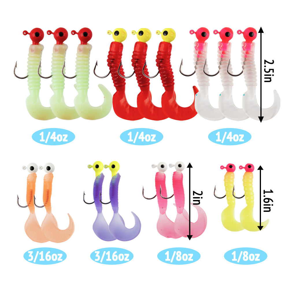Crappie Jig Head and Soft Plastic Grub Lure Kit 17PCS Fishing Bait Set for Panfish, Bass, Trout – Multi-Color Soft Lures with Sharp Hooks Freshwater Tackle Box Essential