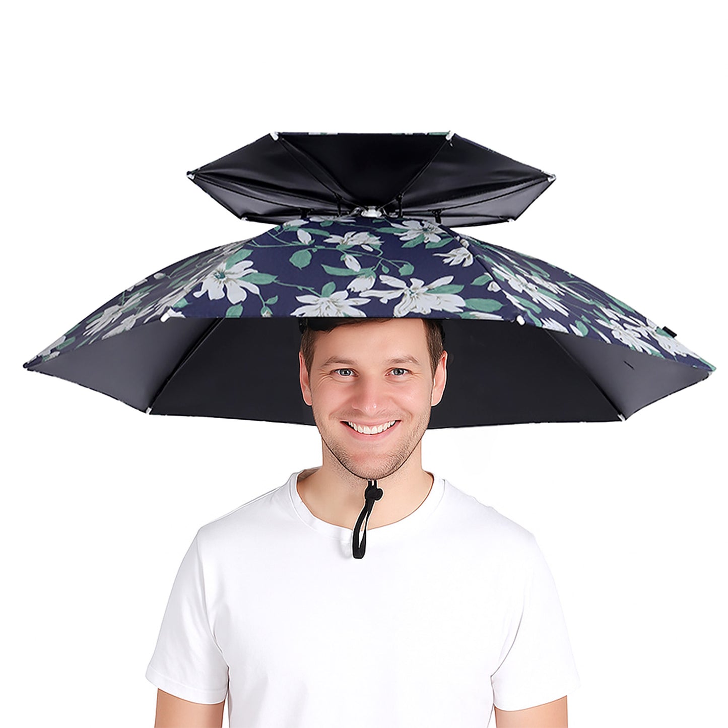 CASTSTRIKE Umbrella Hat Hands Free Head Umbrella for Adults Fishing Gardening Camping Beach Outdoor Hiking Festival, Double Layer Wearable Sun Rain Cap, Adjustable Chin Strap and Foldable
