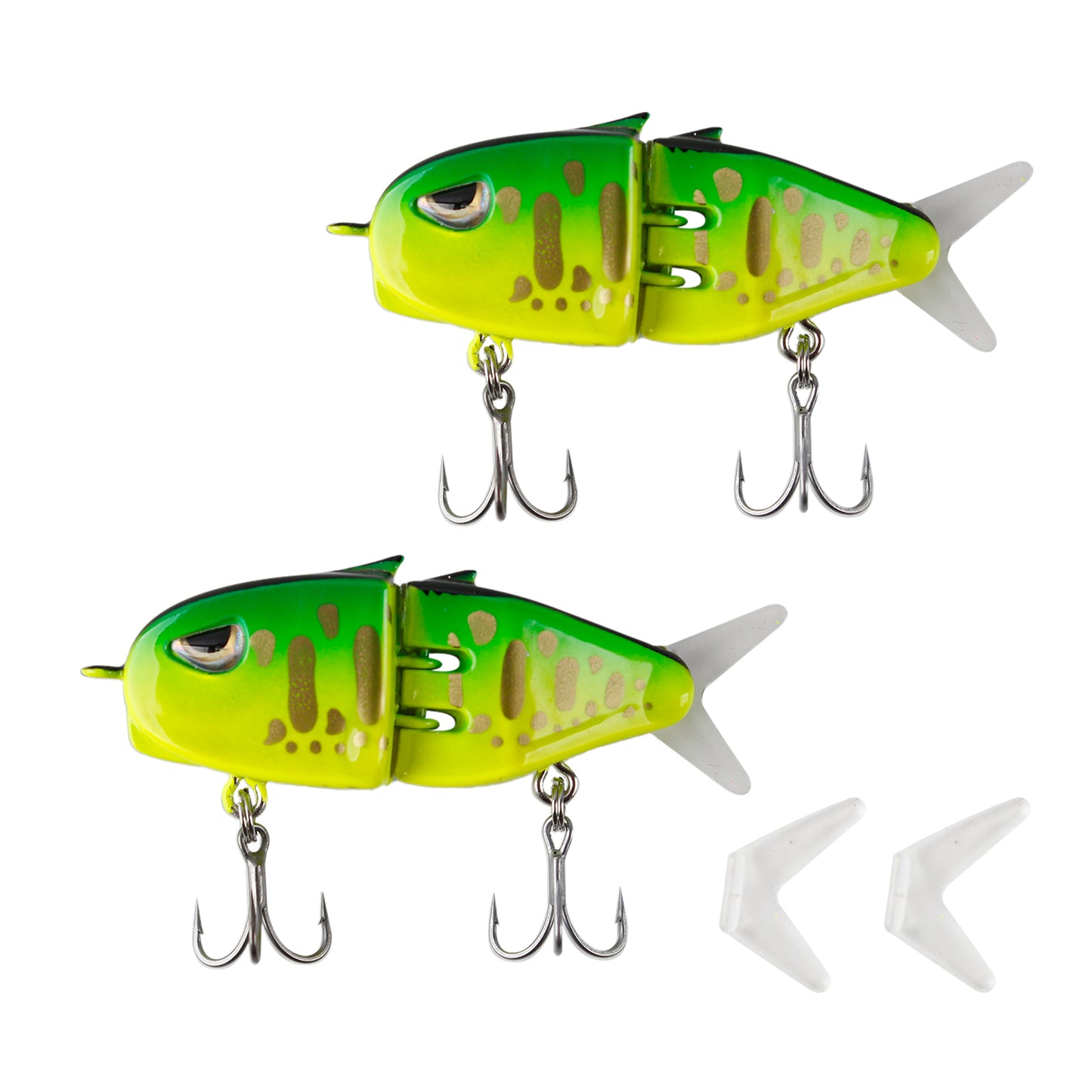 CASTSTRIKE 2PCS Mini Jointed Glide Bait Swimbait Bass Fishing Lure Slow Sinking Multi Jointed Fishing Lures for Freshwater Saltwater Realistic Wobbling Swimbait with 2 Extra Tails Treble Hooks