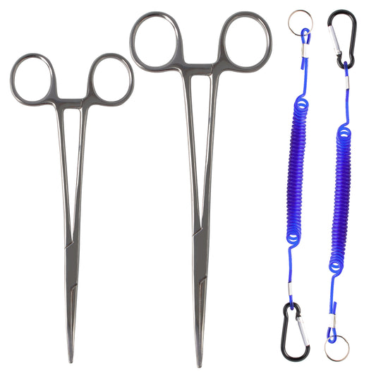 CASTSTRIKE Multi-Purpose Fishing Tool Kit with Hemostat Forceps, Titanium Braid Scissors, Pin-On Reel, Anti-Loss Coiled Lanyard, Hook Remover Set for Fly Fishing, Tackle Setup & Angling(Forceps Combo)
