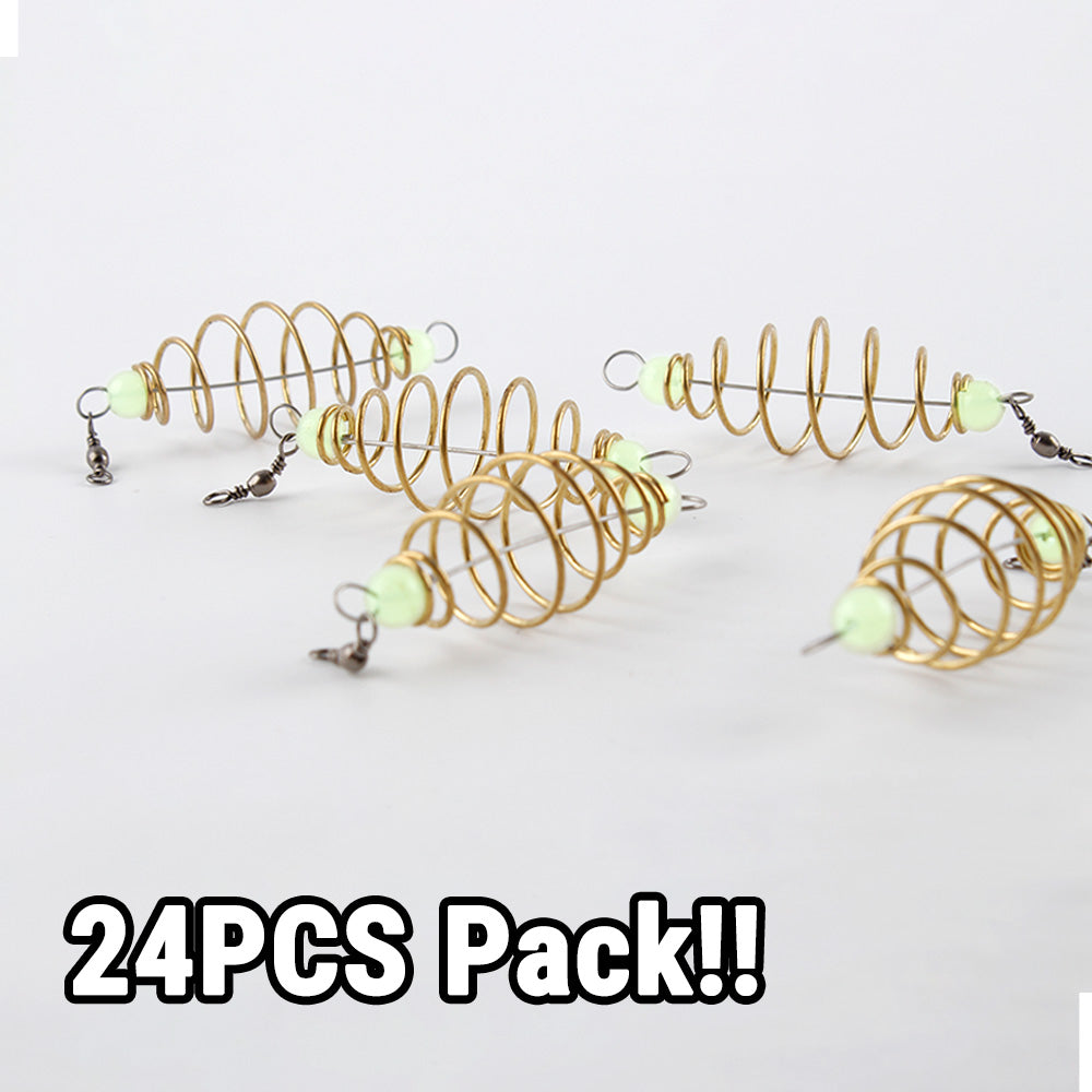 24PCS Fishing Bait Trap Cage Rigs Luminous Glow in The Dark Spring Feeder Hooks for Mullet, Carp, Bread and Dough Bait Freshwater Ready to Use Setup