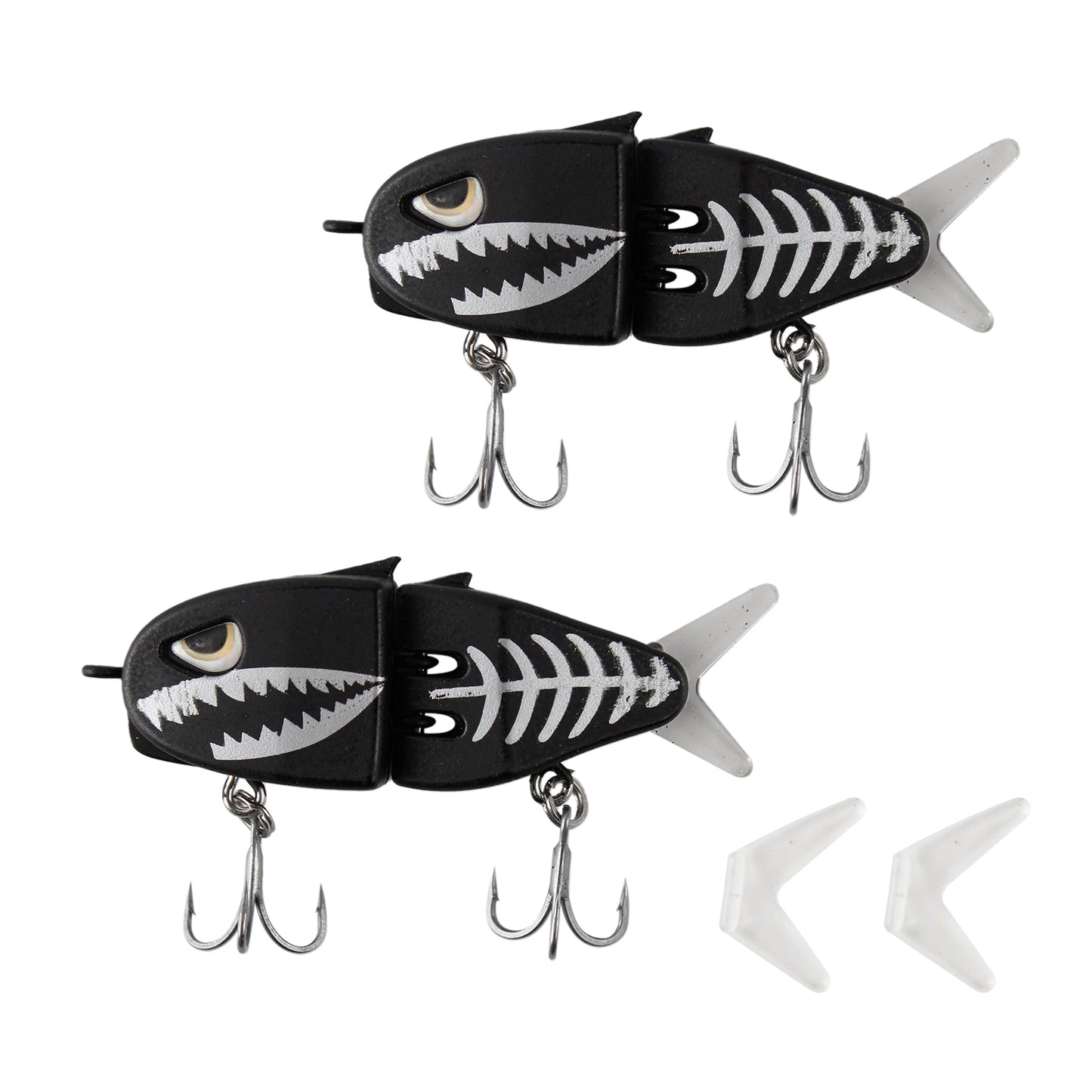 CASTSTRIKE 2PCS Mini Jointed Glide Bait Swimbait Bass Fishing Lure Slow Sinking Multi Jointed Fishing Lures for Freshwater Saltwater Realistic Wobbling Swimbait with 2 Extra Tails Treble Hooks