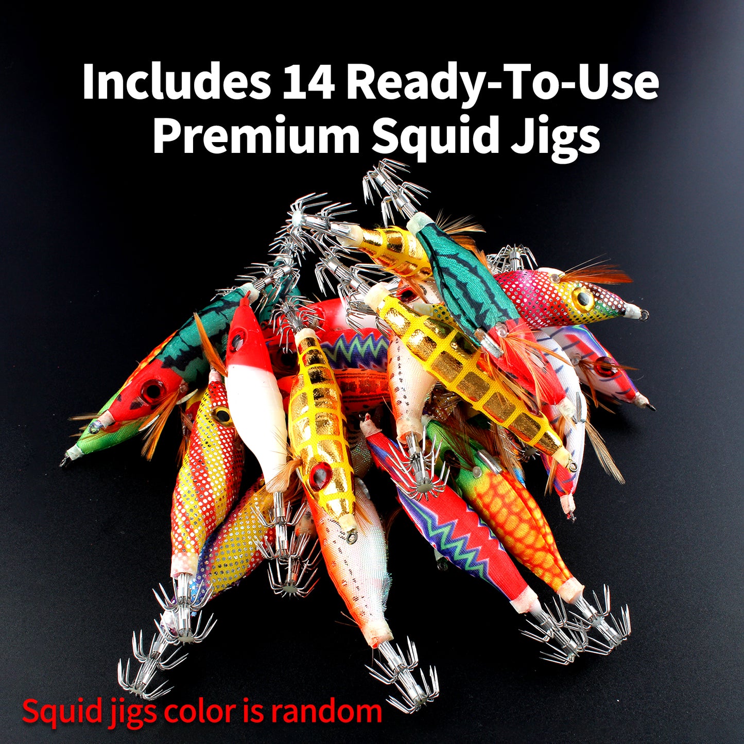 Double-Sided Tackle Box Organizer with 14 Squid Jigs, Minnow Lures, Crankbaits, Fishing Hooks – Compact Lure Storage Case for Saltwater Freshwater Kayak Boat Fishing