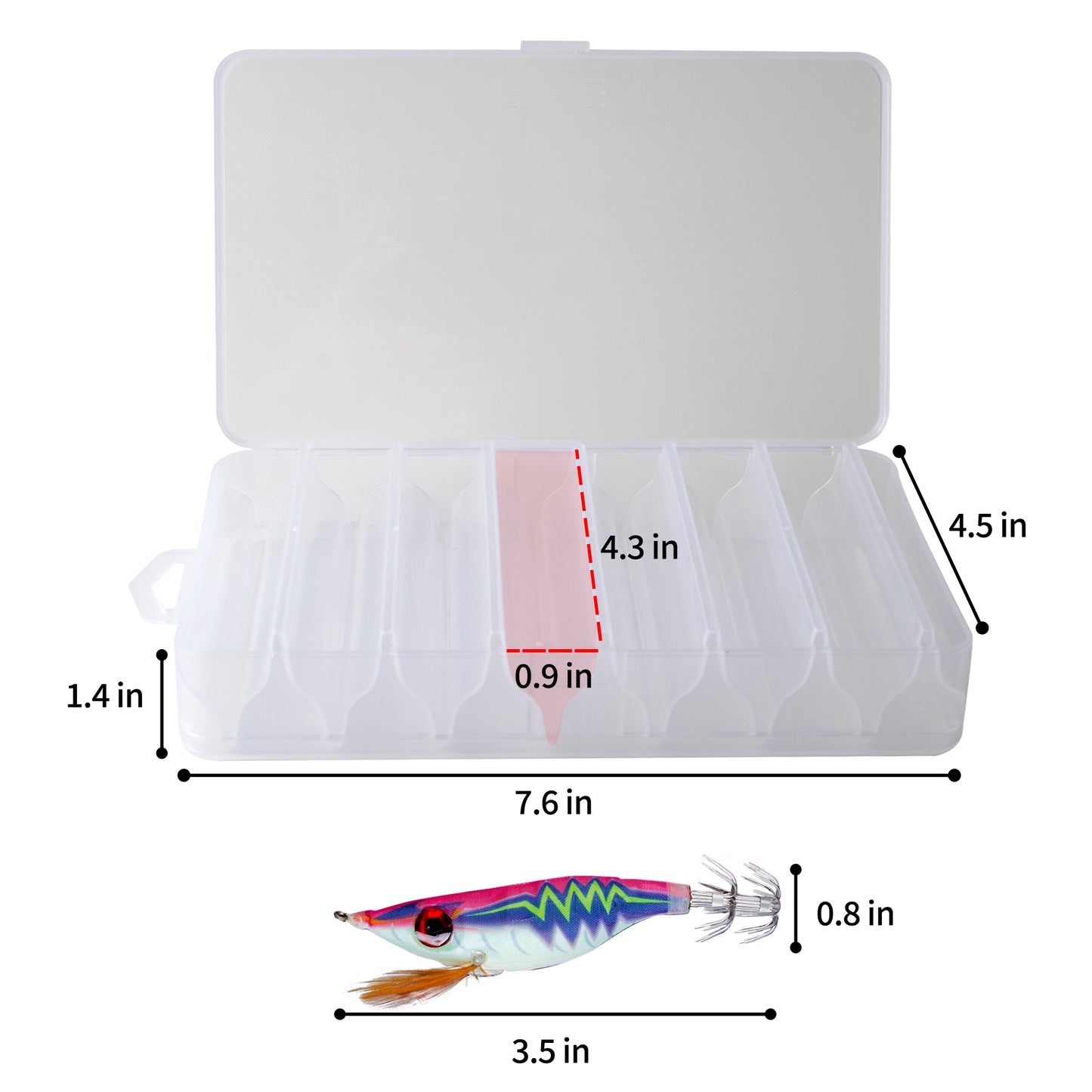 Double-Sided Tackle Box Organizer with 14 Squid Jigs, Minnow Lures, Crankbaits, Fishing Hooks – Compact Lure Storage Case for Saltwater Freshwater Kayak Boat Fishing