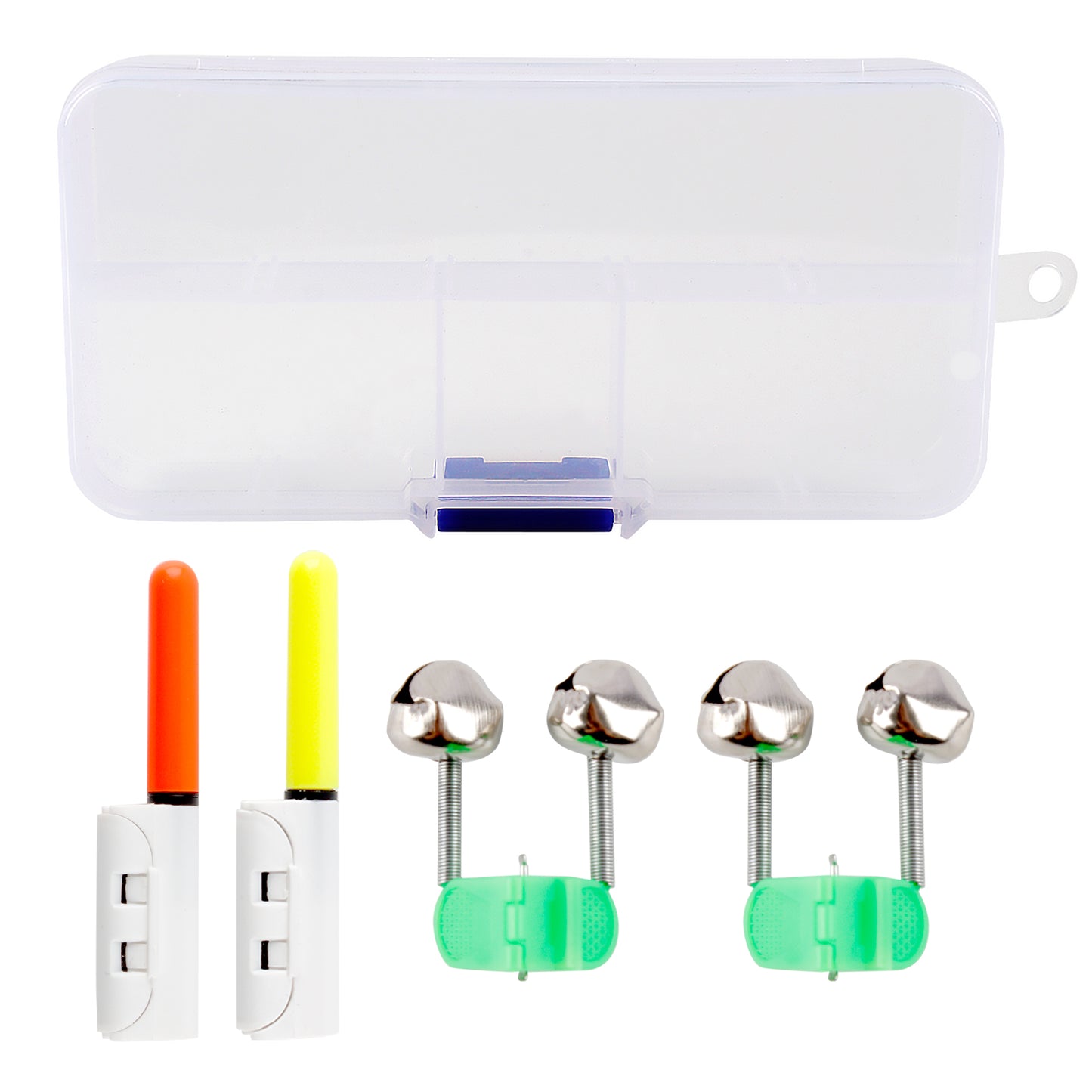 Fishing Bite Alarm Kit with LED Indicators and Bells – Clip-On Rod Tip Strike Alert Light for Night Fishing, Freshwater and Saltwater – Compact Durable Hard Case Included for Easy Storage