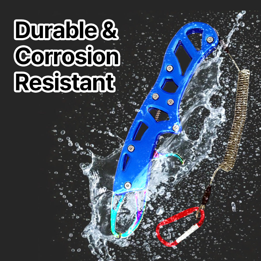 Fish Gripper, Fish Grabber with Spring Anti-Lost Rope, Aluminum Alloy Handle, Stainless Steel Fish Holder, Secure Grip for Freshwater and Saltwater Fishing