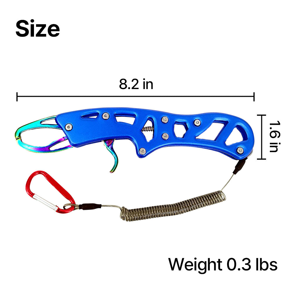 Fish Gripper, Fish Grabber with Spring Anti-Lost Rope, Aluminum Alloy Handle, Stainless Steel Fish Holder, Secure Grip for Freshwater and Saltwater Fishing
