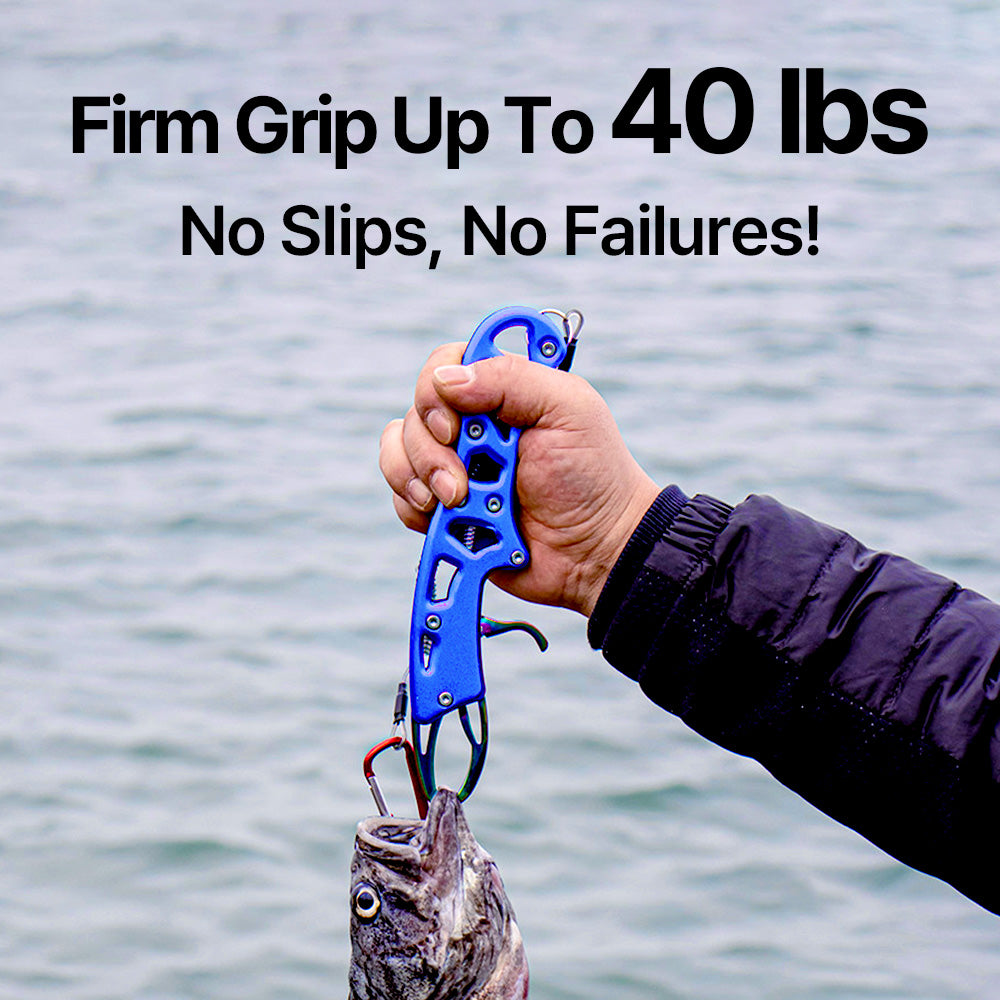 Fish Gripper, Fish Grabber with Spring Anti-Lost Rope, Aluminum Alloy Handle, Stainless Steel Fish Holder, Secure Grip for Freshwater and Saltwater Fishing