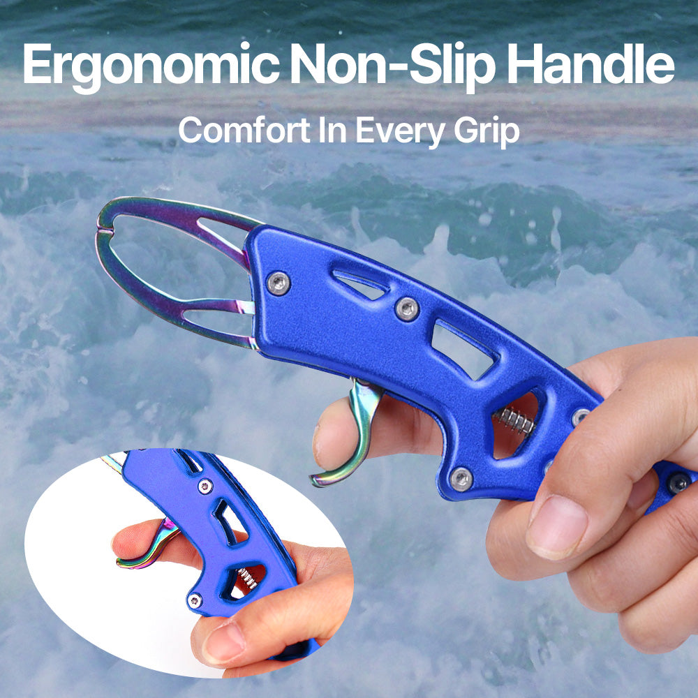 Fish Gripper, Fish Grabber with Spring Anti-Lost Rope, Aluminum Alloy Handle, Stainless Steel Fish Holder, Secure Grip for Freshwater and Saltwater Fishing